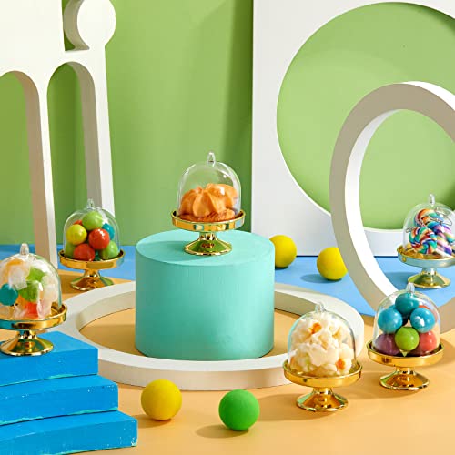 48 Pieces Mini Plastic Cupcake Stand with Lid Tiny Cupcake Stand Round Cake Stand Mini Cake Holder with Lid Cake Display Stand with Cover Mini Candy Box for Candy Dessert Chocolate (Gold)