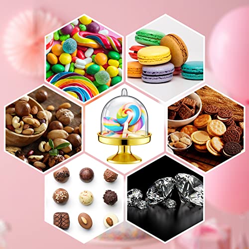 48 Pieces Mini Plastic Cupcake Stand with Lid Tiny Cupcake Stand Round Cake Stand Mini Cake Holder with Lid Cake Display Stand with Cover Mini Candy Box for Candy Dessert Chocolate (Gold)