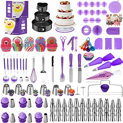 Cake Decorating Supplies 471pcs, Baking Tools Set for Cakes，Cake Turntable, Piping Icing Tips for Beginners or Professional