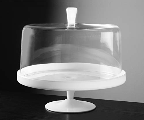 Barski - Euorpean Quality Glass - Large 2 Pc Set Footed Glass - Opal (white) Cake Stand with Large Clear Cake Dome - with Opal (white) Knob - 12.4" Diameter - Made in Europe
