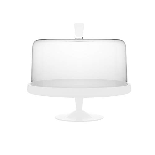 Barski - Euorpean Quality Glass - Large 2 Pc Set Footed Glass - Opal (white) Cake Stand with Large Clear Cake Dome - with Opal (white) Knob - 12.4" Diameter - Made in Europe