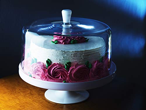 Barski - Euorpean Quality Glass - Large 2 Pc Set Footed Glass - Opal (white) Cake Stand with Large Clear Cake Dome - with Opal (white) Knob - 12.4" Diameter - Made in Europe