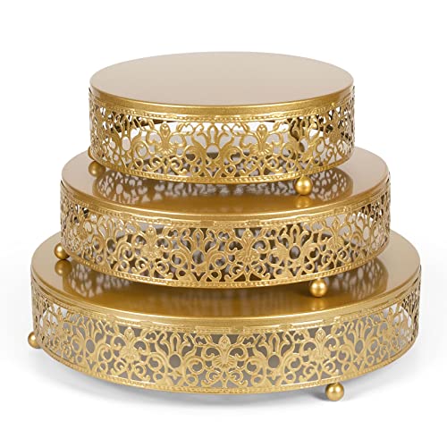 Set of 3 Gold Cake Stand,Round Metal Cake Stands, Dessert Cupcake Pastry Candy Display Plate for Wedding, Birthday, Party