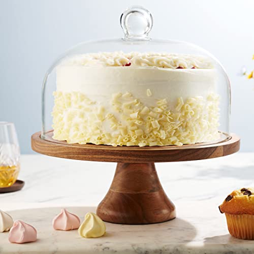 Godinger Cake Stand with Dome, 2in1 Wooden Cake Plate Serving Tray with Glass Dome, Cheese Board, Home Decor Housewarming Gift