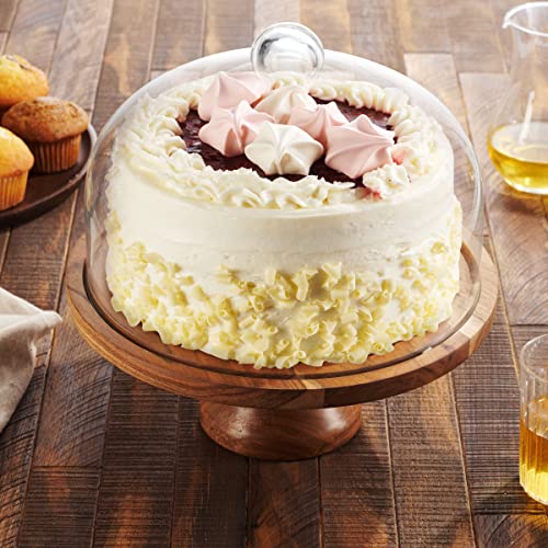 Godinger Cake Stand with Dome, 2in1 Wooden Cake Plate Serving Tray with Glass Dome, Cheese Board, Home Decor Housewarming Gift