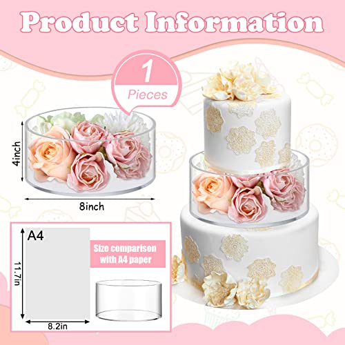 Clear Acrylic Round Cylinder Display Riser Floating Acrylic Cake Stand Fillable Acrylic Stands for Display Food Cylinder Stand Clear Acrylic Pedestal Cake Riser for Wedding Party Decor (4'' H x 8'' D)