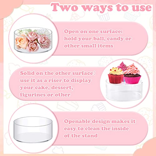 Clear Acrylic Round Cylinder Display Riser Floating Acrylic Cake Stand Fillable Acrylic Stands for Display Food Cylinder Stand Clear Acrylic Pedestal Cake Riser for Wedding Party Decor (4'' H x 8'' D)