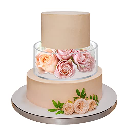 Clear Acrylic Round Cylinder Display Riser Floating Acrylic Cake Stand Fillable Acrylic Stands for Display Food Cylinder Stand Clear Acrylic Pedestal Cake Riser for Wedding Party Decor (4'' H x 8'' D)