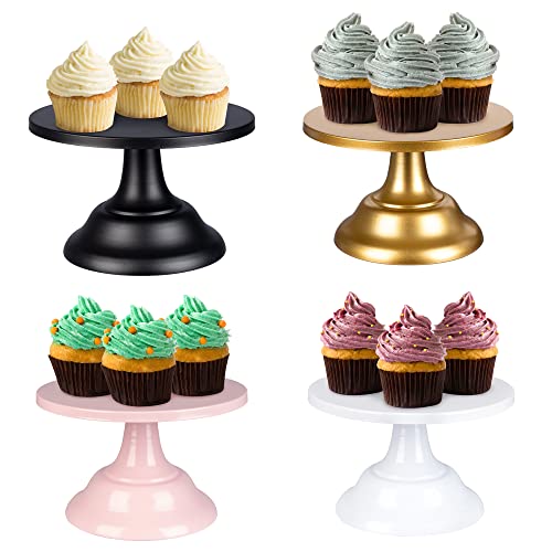 FSYEEL Round Cake Display Stands, 8 Inch Metal Cupcake Holder for Birthday Wedding Party, Fruit Desserts Buffet Tea Snack Cookies Holder, Baking Tools Anniversary Baby Shower Kitchen Cake Stand, Pink