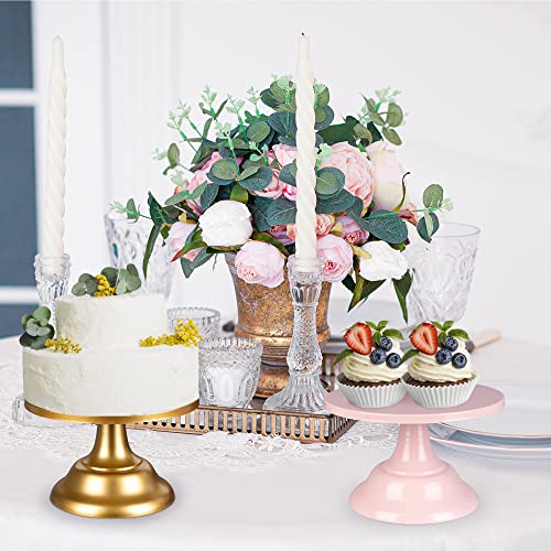 FSYEEL Round Cake Display Stands, 8 Inch Metal Cupcake Holder for Birthday Wedding Party, Fruit Desserts Buffet Tea Snack Cookies Holder, Baking Tools Anniversary Baby Shower Kitchen Cake Stand, Pink