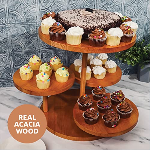 Cupcake Tower Stand 4 Tier Round for 50 Cupcakes, Wood Cake Stand with Tiered Display Decor, Farmhouse Tiered Stand Decor, Cupcake Display for Birthday Graduation Baby Shower Tea Party