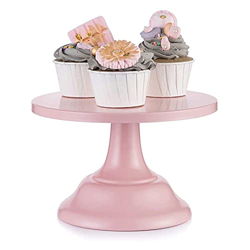 FSYEEL Round Cake Display Stands, 8 Inch Metal Cupcake Holder for Birthday Wedding Party, Fruit Desserts Buffet Tea Snack Cookies Holder, Baking Tools Anniversary Baby Shower Kitchen Cake Stand, Pink