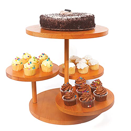 Cupcake Tower Stand 4 Tier Round for 50 Cupcakes, Wood Cake Stand with Tiered Display Decor, Farmhouse Tiered Stand Decor, Cupcake Display for Birthday Graduation Baby Shower Tea Party
