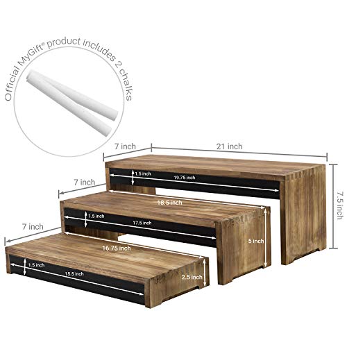 MyGift 3-Tier Rustic Burnt Dark Brown Wood Cake/Dessert Display Riser Stands with Chalkboard Panels
