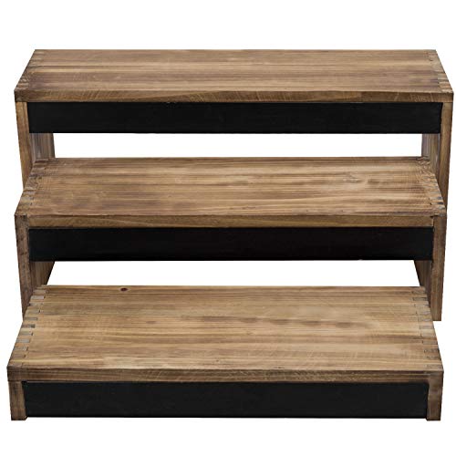 MyGift 3-Tier Rustic Burnt Dark Brown Wood Cake/Dessert Display Riser Stands with Chalkboard Panels