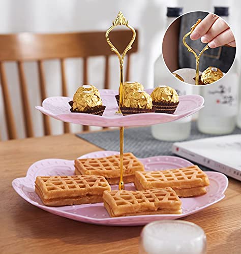 Tosnail 3 Pack 3 Tiers Plastic Cupcake Stand Dessert Stand Tiered Serving Trays with Gold Rod Candy Pastry Holders for Baby Shower, Wedding and Party - Pink