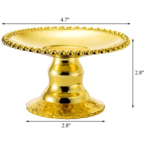 Hacaroa 24 Pack Mini Plastic Cake Display Stand, Gold Single Cupcake Serving Plates, Round Pearl Edge Dessert Holder Pastry Tray Stand for Candy, Chocolate, Fruits, Baby Shower, Birthday Party