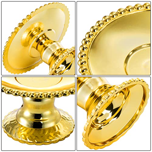 Hacaroa 24 Pack Mini Plastic Cake Display Stand, Gold Single Cupcake Serving Plates, Round Pearl Edge Dessert Holder Pastry Tray Stand for Candy, Chocolate, Fruits, Baby Shower, Birthday Party