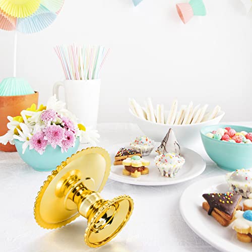 Hacaroa 24 Pack Mini Plastic Cake Display Stand, Gold Single Cupcake Serving Plates, Round Pearl Edge Dessert Holder Pastry Tray Stand for Candy, Chocolate, Fruits, Baby Shower, Birthday Party