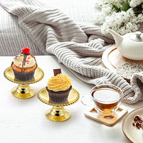 Hacaroa 24 Pack Mini Plastic Cake Display Stand, Gold Single Cupcake Serving Plates, Round Pearl Edge Dessert Holder Pastry Tray Stand for Candy, Chocolate, Fruits, Baby Shower, Birthday Party