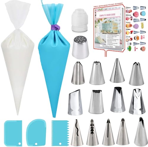 Piping Bags and Tips Set for Beginners, Cake Decorating Supplies Kit for Baking with Pastry Bags and Tips, Icing Tips, Couplers,Silicone Ties,Cake Decorating Tools for Cupcake Cookies Decoration