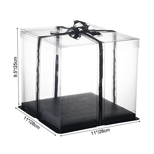 WerkWeit Clear Cake Box 4 Pack Transparent Cake Box With Ribbon Size 10" X 10" X 9" Tall Cake Carrier With Lid Cake Packaging Container Gift Boxes For Party Birthday Wedding