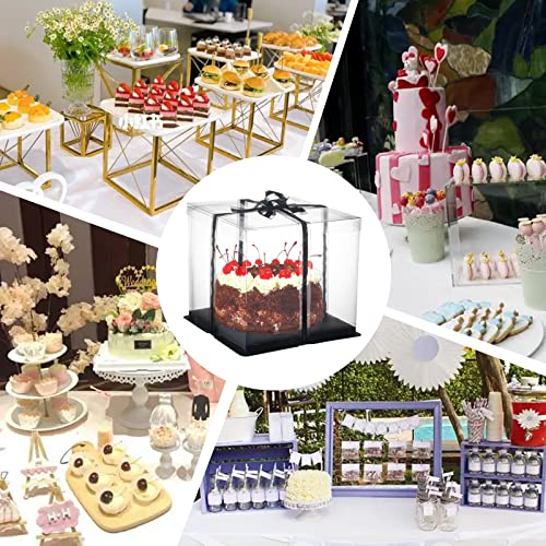 WerkWeit Clear Cake Box 4 Pack Transparent Cake Box With Ribbon Size 10" X 10" X 9" Tall Cake Carrier With Lid Cake Packaging Container Gift Boxes For Party Birthday Wedding