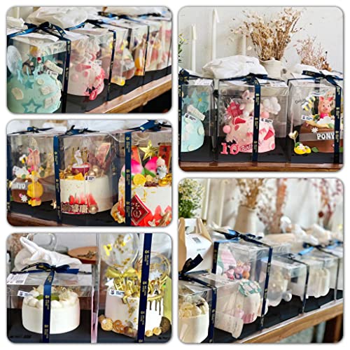 WerkWeit Clear Cake Box 4 Pack Transparent Cake Box With Ribbon Size 10" X 10" X 9" Tall Cake Carrier With Lid Cake Packaging Container Gift Boxes For Party Birthday Wedding