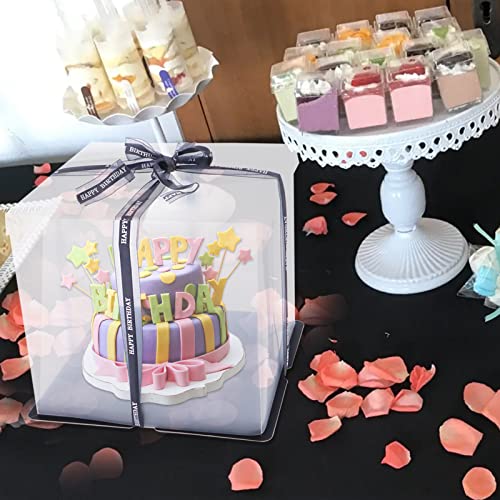 WerkWeit Clear Cake Box 4 Pack Transparent Cake Box With Ribbon Size 10" X 10" X 9" Tall Cake Carrier With Lid Cake Packaging Container Gift Boxes For Party Birthday Wedding