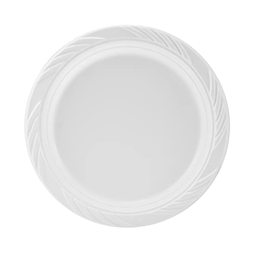 Munfix 6 Inch White Plastic Plates 200 Bulk Pack - Disposable Cake Plates for BBQ, Party, Travel and Events, Microwavable Recyclable