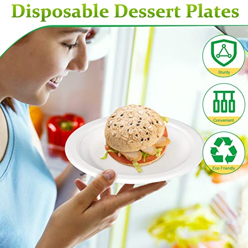 Greconv Small Paper Plates, 200 Pack Bulk Paper Plates 7 inch, 100% Compostable Paper Plates Disposable, White Paper Plates Heavy Duty for Dessert Cake, Recycled Paper Plates Made of Sugarcane Fibers