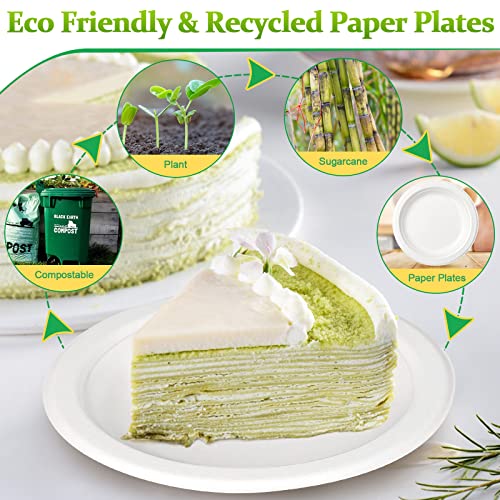 Greconv Small Paper Plates, 200 Pack Bulk Paper Plates 7 inch, 100% Compostable Paper Plates Disposable, White Paper Plates Heavy Duty for Dessert Cake, Recycled Paper Plates Made of Sugarcane Fibers