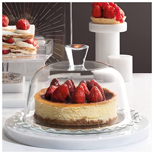 Glass Cake Stand with Dome - 10 inch Glass Multifunctional Serving Platter, Great for Salad Bowl, Cake Plate, Fruit Plate.