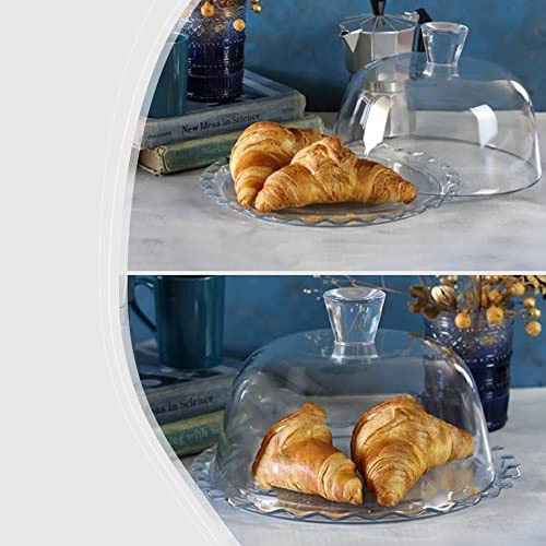 Glass Cake Stand with Dome - 10 inch Glass Multifunctional Serving Platter, Great for Salad Bowl, Cake Plate, Fruit Plate.
