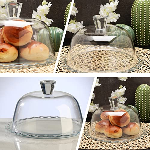 Glass Cake Stand with Dome - 10 inch Glass Multifunctional Serving Platter, Great for Salad Bowl, Cake Plate, Fruit Plate.