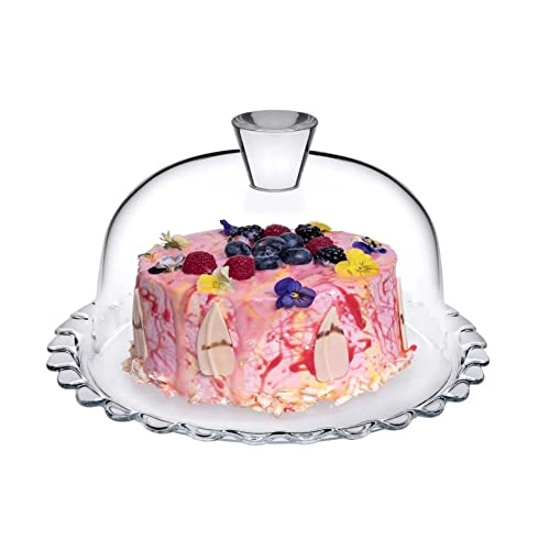 Glass Cake Stand with Dome - 10 inch Glass Multifunctional Serving Platter, Great for Salad Bowl, Cake Plate, Fruit Plate.
