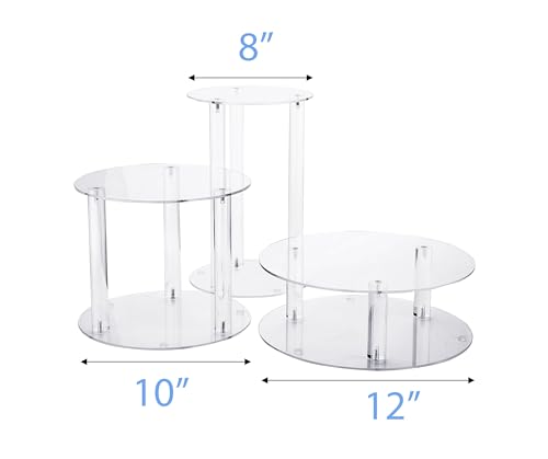 Jusalpha 3 Tier Large Acrylic Glass Round Wedding Cake Stand, Food Display Stand, Cupcake Stand, Dessert Display Platter WCS02 (3 tier with base tier)