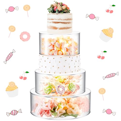 3 Pcs Acrylic Cake Stand Clear Cake Riser Cake Cupcake Dessert Display Stand Cake Tier Round Cylinder Display Riser Display Box for Wedding Birthday Party (6 Inch, 8 Inch, 10 Inch)