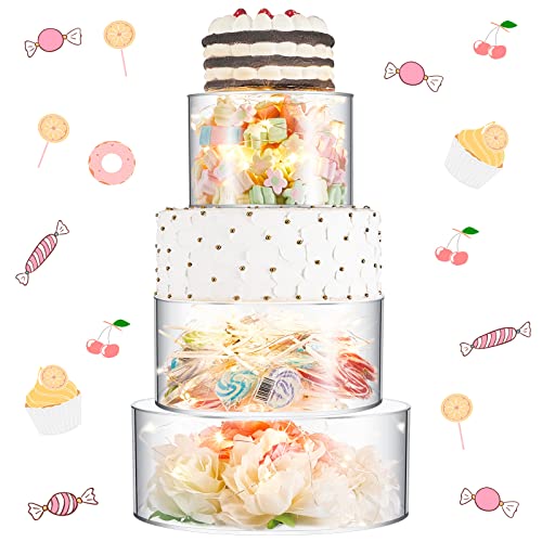 3 Pcs Acrylic Cake Stand Clear Cake Riser Cake Cupcake Dessert Display Stand Cake Tier Round Cylinder Display Riser Display Box for Wedding Birthday Party (6 Inch, 8 Inch, 10 Inch)