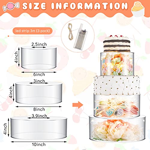 3 Pcs Acrylic Cake Stand Clear Cake Riser Cake Cupcake Dessert Display Stand Cake Tier Round Cylinder Display Riser Display Box for Wedding Birthday Party (6 Inch, 8 Inch, 10 Inch)