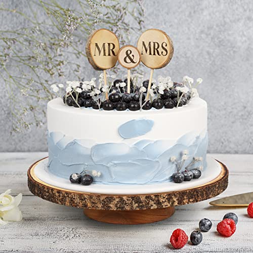 Wood Cake Stand- /w Wooden Slice Cake Topper and Cake Cutting Set, 12” Rustic Wedding Cake Stand, Wooden Cake Stand for Wedding Receptions or Any Special Events