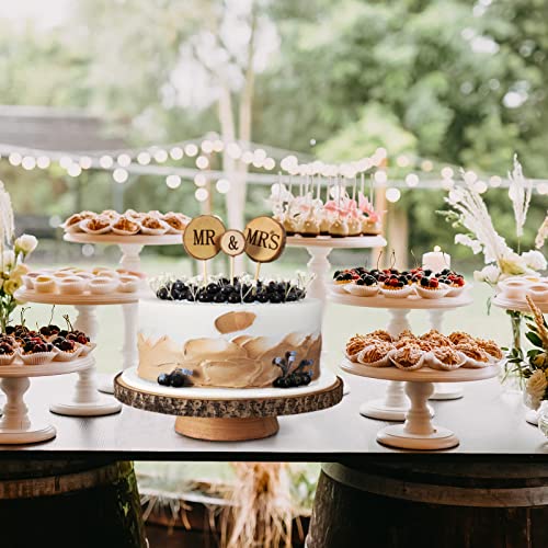 Wood Cake Stand- /w Wooden Slice Cake Topper and Cake Cutting Set, 12” Rustic Wedding Cake Stand, Wooden Cake Stand for Wedding Receptions or Any Special Events