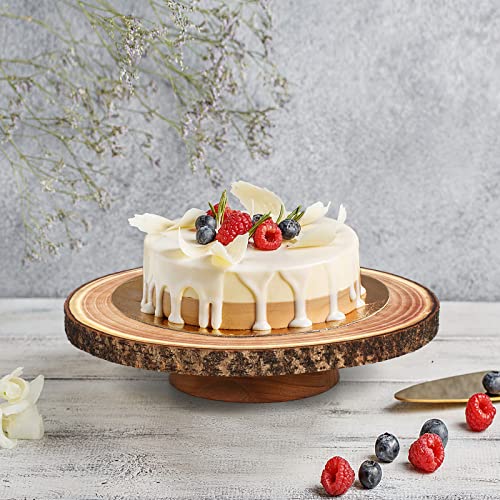 Wood Cake Stand- /w Wooden Slice Cake Topper and Cake Cutting Set, 12” Rustic Wedding Cake Stand, Wooden Cake Stand for Wedding Receptions or Any Special Events