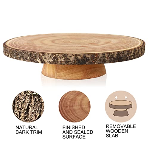 Wood Cake Stand- /w Wooden Slice Cake Topper and Cake Cutting Set, 12” Rustic Wedding Cake Stand, Wooden Cake Stand for Wedding Receptions or Any Special Events