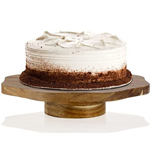 Mezchi Acacia Wood Cake Stand, Rustic Wooden Pedestal for 12 Inch Cake, Acacia Wood Slice Dessert Stand, Wedding Cake Platter Display Stand for Cupcake, Baby Shower, Birthday, Wood Grain Pattern