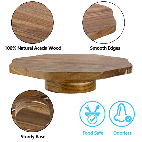 Mezchi Acacia Wood Cake Stand, Rustic Wooden Pedestal for 12 Inch Cake, Acacia Wood Slice Dessert Stand, Wedding Cake Platter Display Stand for Cupcake, Baby Shower, Birthday, Wood Grain Pattern