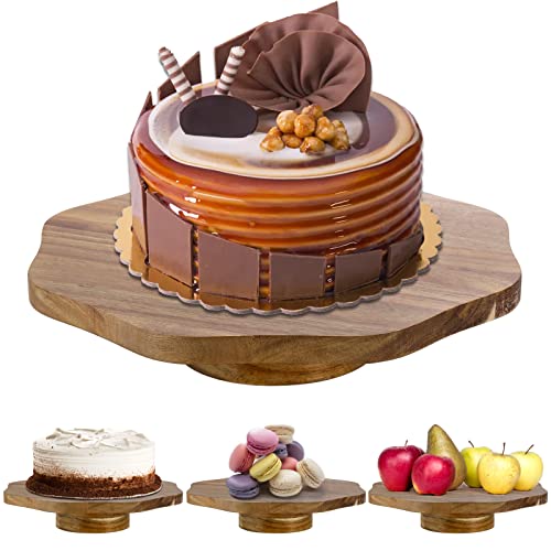 Mezchi Acacia Wood Cake Stand, Rustic Wooden Pedestal for 12 Inch Cake, Acacia Wood Slice Dessert Stand, Wedding Cake Platter Display Stand for Cupcake, Baby Shower, Birthday, Wood Grain Pattern