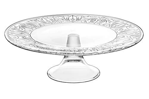Barski Glass Footed Cake Plate, 13" Diameter, 4.25" H, Beautiful Designed, Made in Europe