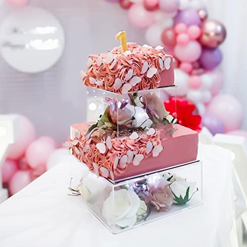 Acrylic Fillable Cake Stand Cake Riser Cake Tier, Clear Display Shelf Circle/Square/Hexago Risers for Decor, Clear Risers for Art & Craft, Decorative Centerpiece for Wedding Birthday Party