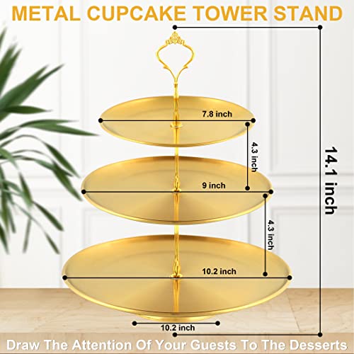 3 Tiered Gold Cupcake Stands Set of 2, Metal Cupcake Tower Gold Tiered Dessert Stand Cup Cake Tier Stand Gold Serving Tray Cupcake Holder for Wedding, Birthday, Holiday Dessert Table Decorations
